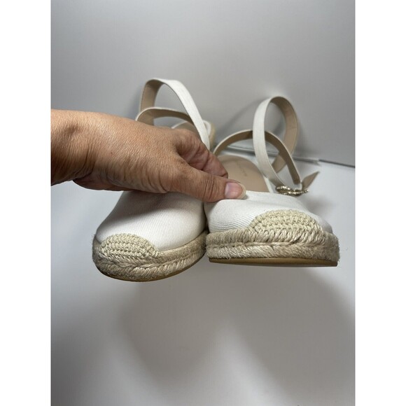 Stuart Weitzman Canvas Wedge Espadrilles In Cream W/Crystal Buckle Sz 10.5 New - Picture 9 of 12